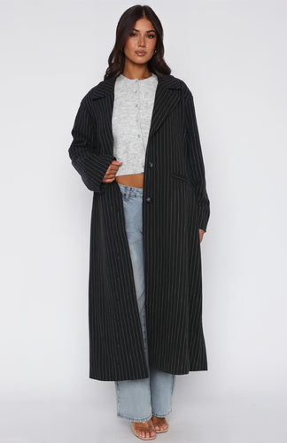 Damen Langer Blazer mit Streifenmuster und lässigem Schnitt EB