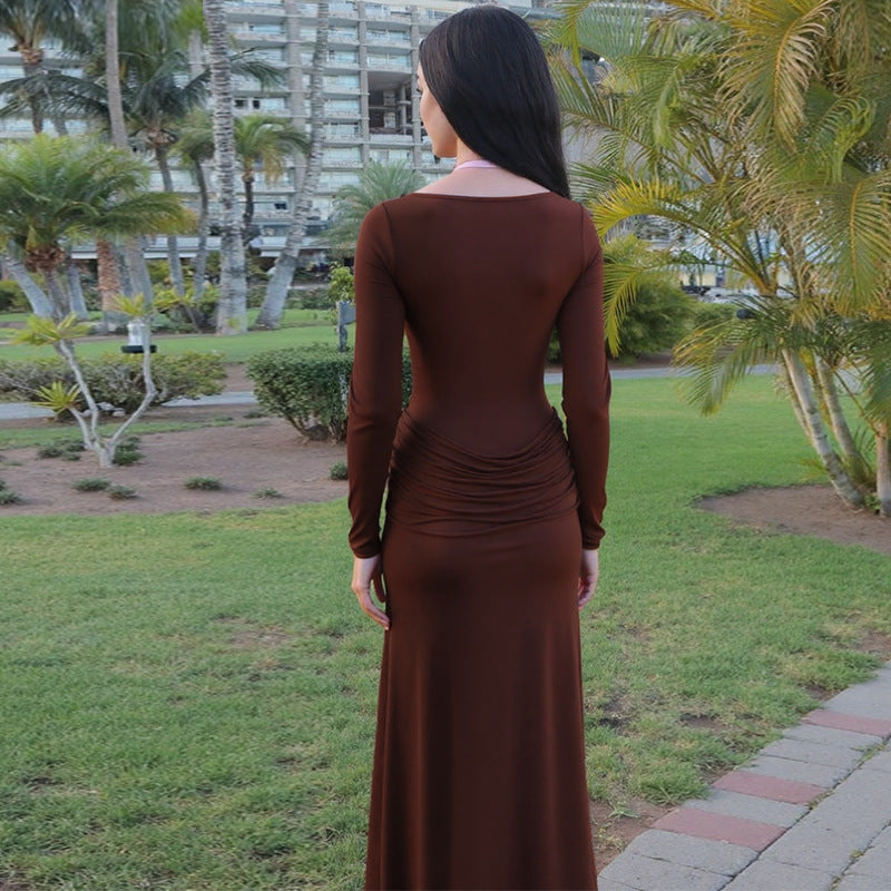 Damen Elegantes Maxikleid mit figurformendem Schnitt und Raffung EB