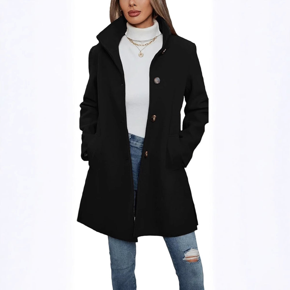 Damen Eleganter Wollmantel mit Hochgeschlossenem Kragen und Praktischen Taschen EB