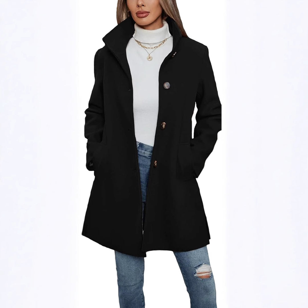 Damen Eleganter Wollmantel mit Hochgeschlossenem Kragen und Praktischen Taschen EB