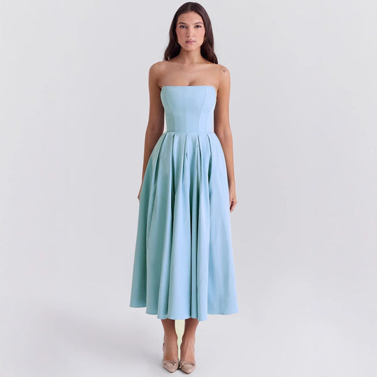 Damen Maxikleid mit schulterfreiem Design und voluminösem Saum EB