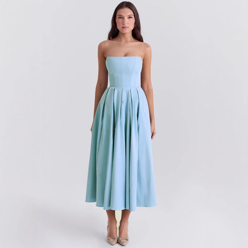 Damen Maxikleid mit schulterfreiem Design und voluminösem Saum EB