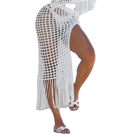 Damen eleganter Häkel-Strandsarong mit fransigem Abschluss EB
