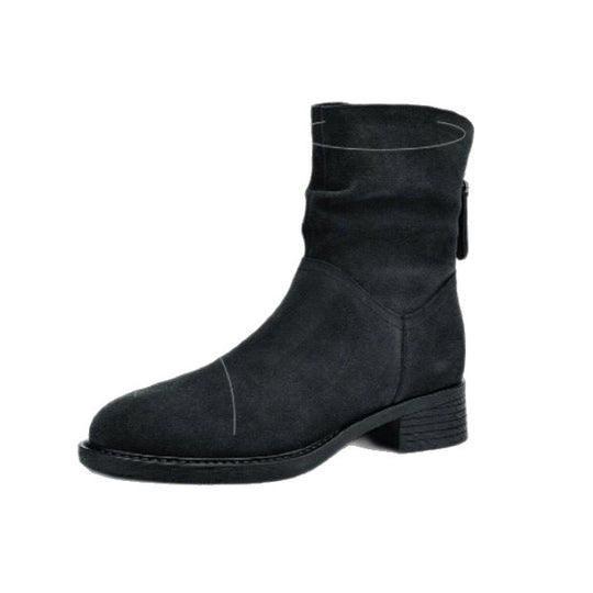 Damen Modische Stiefeletten mit hohem Kragen und seitlichem Reißverschluss EB