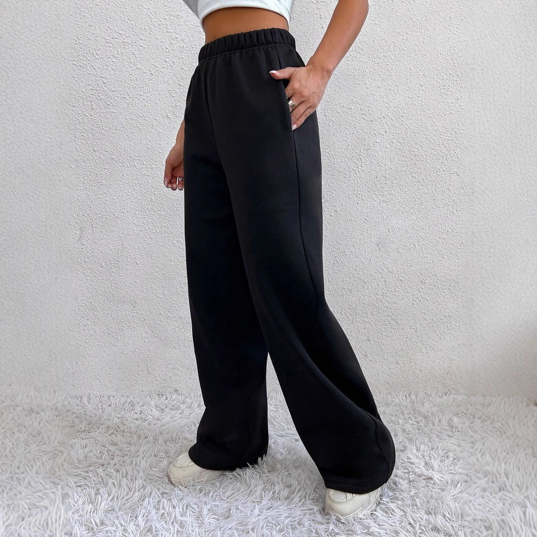 Damen nan weite Loungehose aus French Terry mit hohem Komfortbund, seitlichen Eingrifftaschen und fließendem Bein EB
