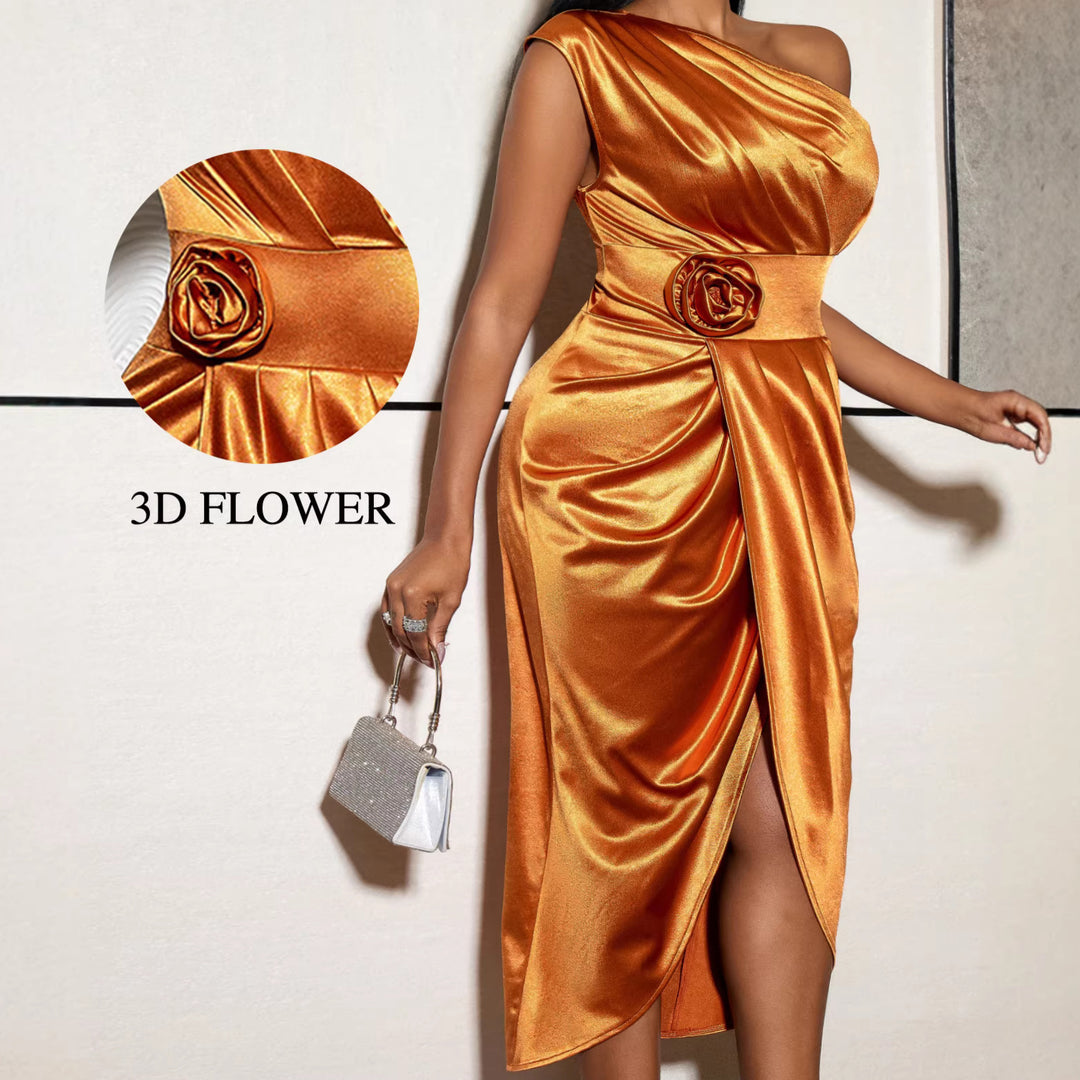Damen Elegantes Wickelkleid mit 3D-Blütenapplikation EB