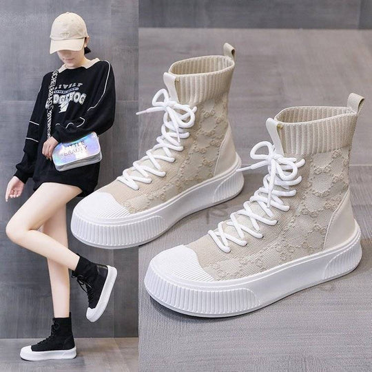 Damen Sneaker mit hohem Schaft und stylischem Strick-Obermaterial EB