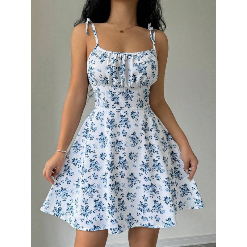 Damen Sommerliches Blümchenkleid mit verstellbaren Spaghettiträgern EB