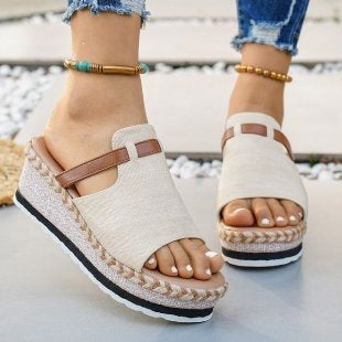 Damen Plattform-Pantoletten mit geflochtenem Riemendesign EB