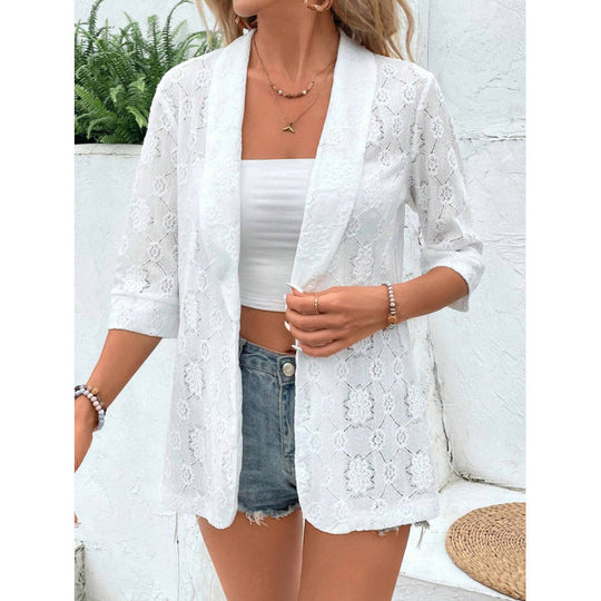 Damen Spitzenjacke im lässigen Boho-Stil mit floralem Design und 3/4-Ärmeln EB