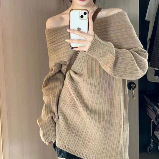 Damen Oversized Pullover mit Off-Shoulder-Schnitt EB