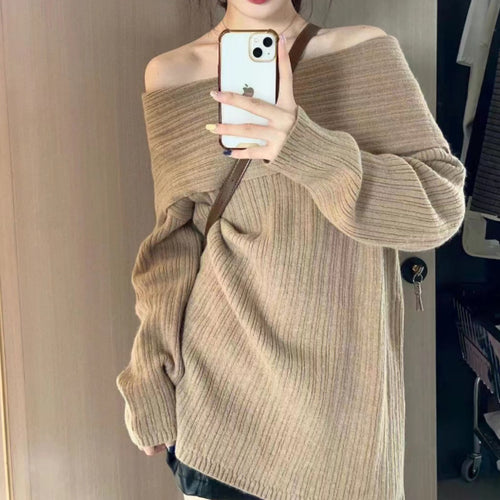 Damen Oversized Pullover mit Off-Shoulder-Schnitt EB