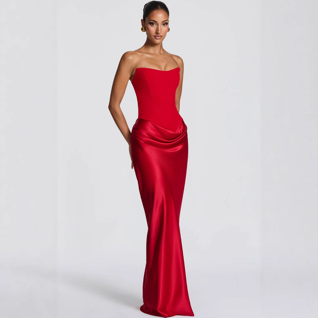 Damen Abendkleid mit schulterfreiem Design und elegantem Schlitz R&B