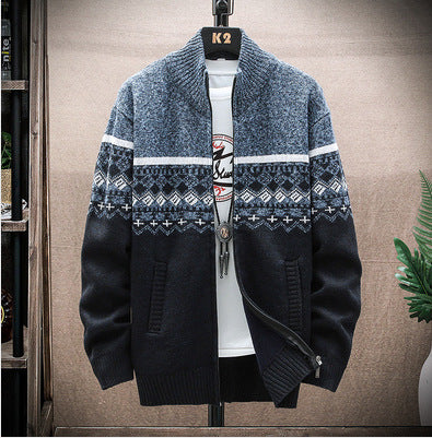 Herren Strickjacke mit nordischem Muster und modischem Reißverschluss EB