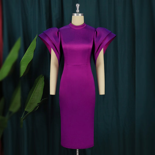 Damen figurbetontes Kleid mit voluminösen Puffärmeln EB