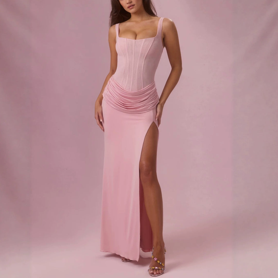 Damen Charmantes Maxikleid mit strukturierter Corsage und hohem Schlitz EB