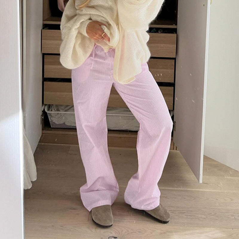 Damen entspannte Baumwoll-Hose mit leichtem Streifenmuster EB