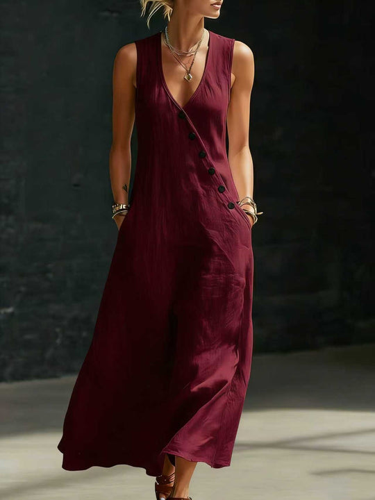 Damen Langarmkleid mit seitlichem Schlitz und Knopfdetails EB