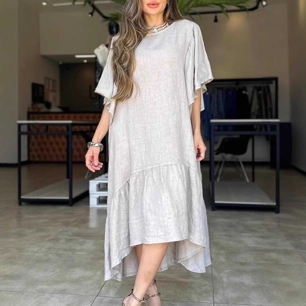 Damen lässiges Leinenkleid mit voluminösen Ärmeln EB