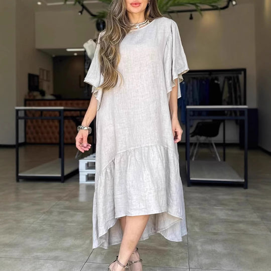 Damen lässiges Leinenkleid mit voluminösen Ärmeln EB