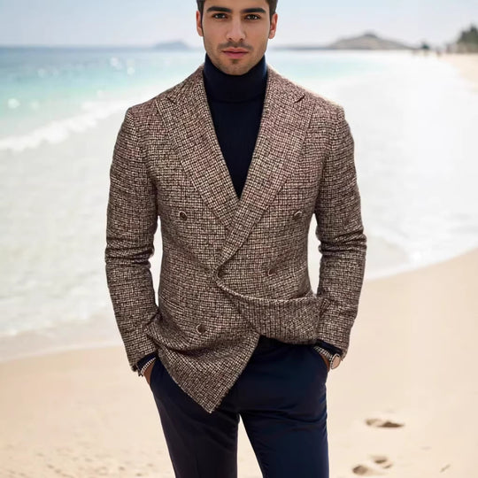 Herren nan zweireihiger strukturierter Wollmix-Blazer mit Peak-Revers und tailliertem Schnitt EB