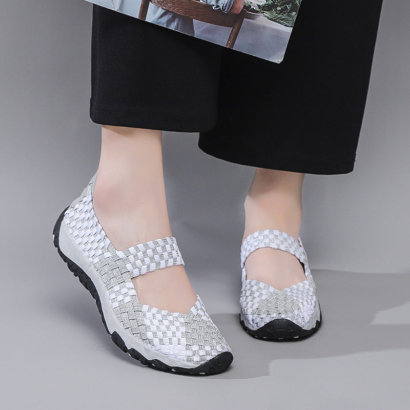 Damen Bequeme und luftige Ballerinas mit elastischem Riemen EB
