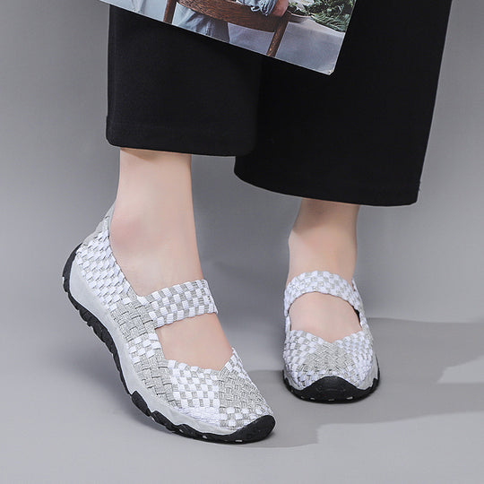 Damen Bequeme und luftige Ballerinas mit elastischem Riemen EB