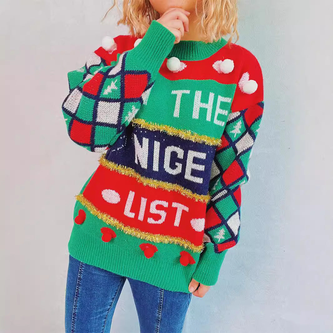 Damen festlicher Pullover mit weihnachtlichem Design und verspielten Details EB