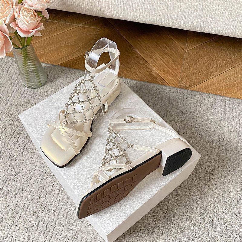 Damen elegante Riemchen-Sandalen mit funkelnden Strassdetails EB