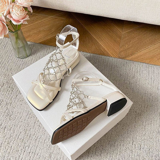 Damen elegante Riemchen-Sandalen mit funkelnden Strassdetails EB