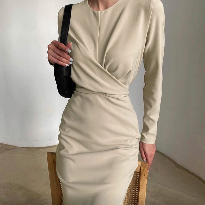 Damen Elegantes Wickelkleid mit langen Ärmeln und figurbetontem Schnitt EB