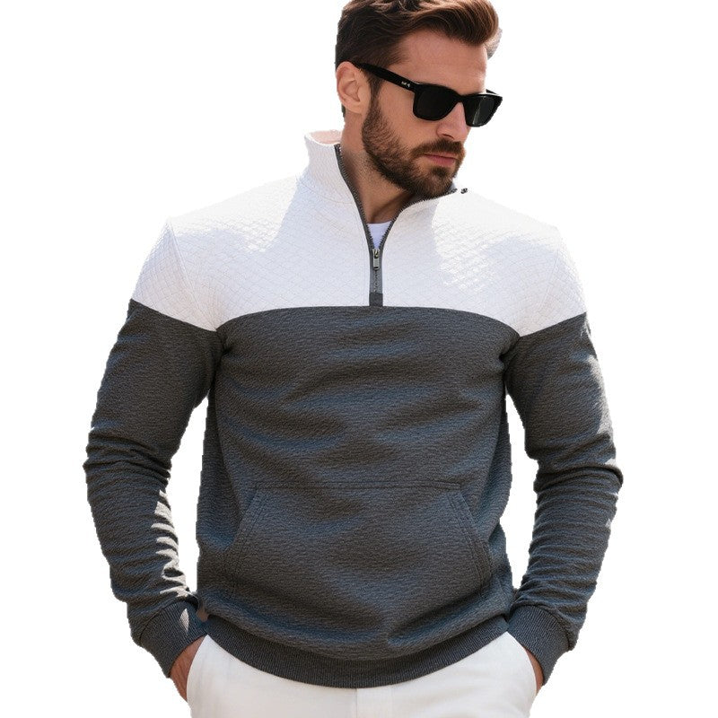 Herren nan gesteppte Schulterpasse Halbzip-Pullover mit Kängurutasche und Stehkragen EB
