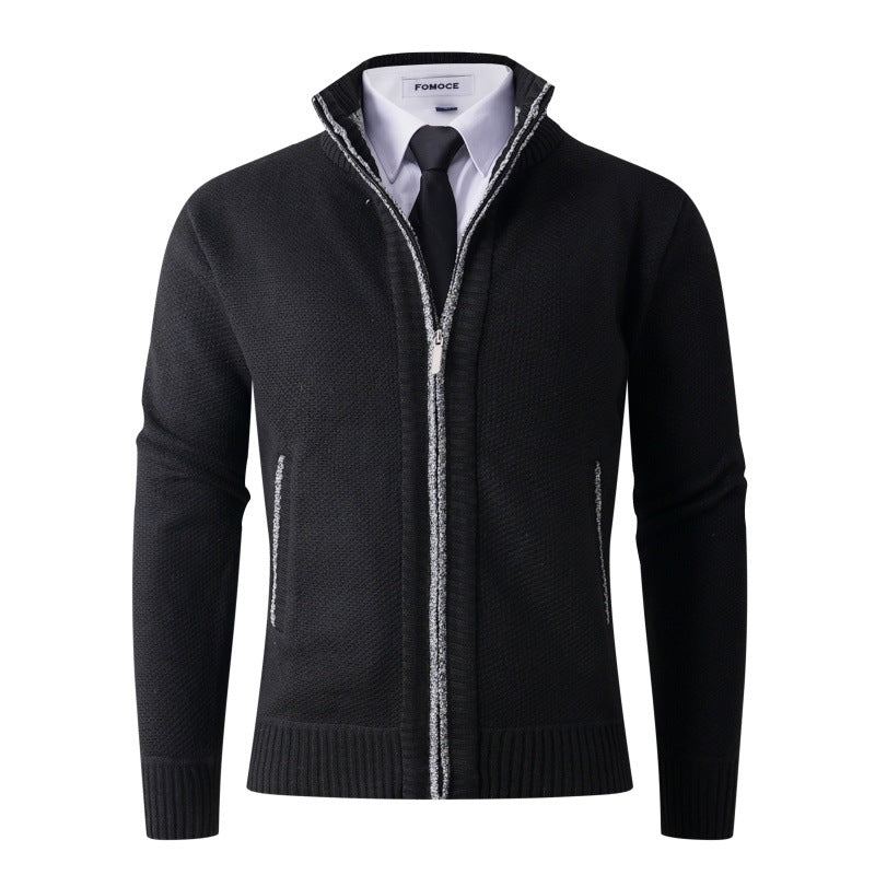 Herren stylische Strickjacke mit hohem Kragen und praktischen Taschen EB