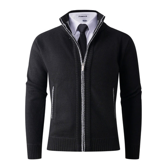Herren stylische Strickjacke mit hohem Kragen und praktischen Taschen EB