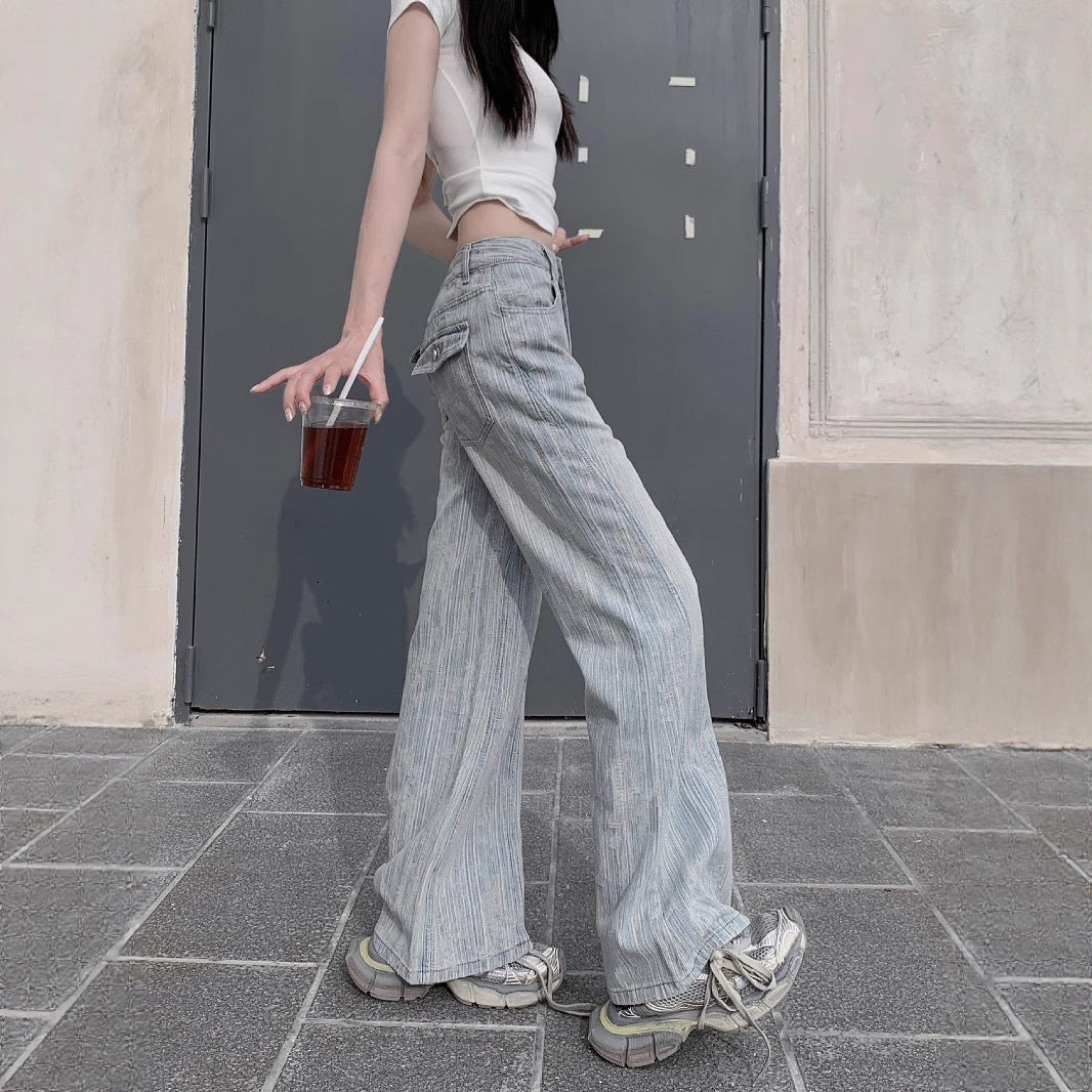 Damen Weite Jeans im lässigen Vintage-Stil mit einzigartigem Strukturdesign EB