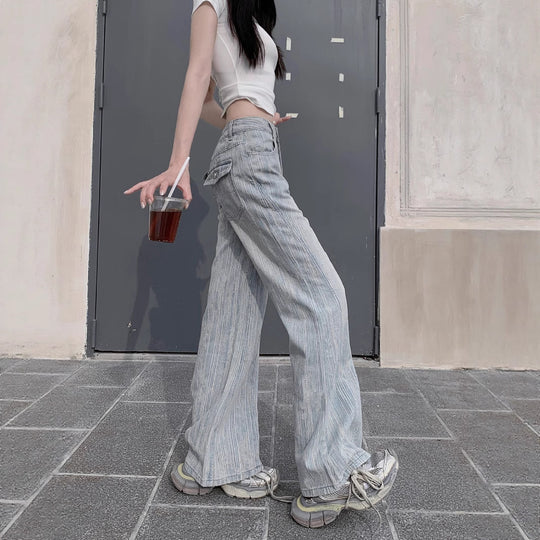 Damen Weite Jeans im lässigen Vintage-Stil mit einzigartigem Strukturdesign EB