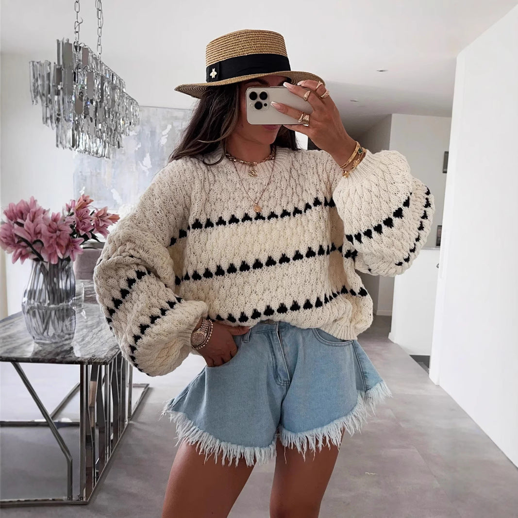 Damen modischer Pullover mit weitem Schnitt und strukturiertem Design EB