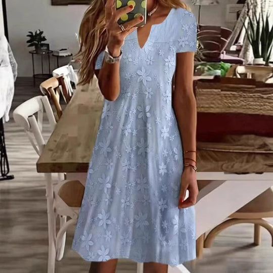 Damen Freizeitkleid mit floralem Stickdesign und V-Ausschnitt Heidi-Mode