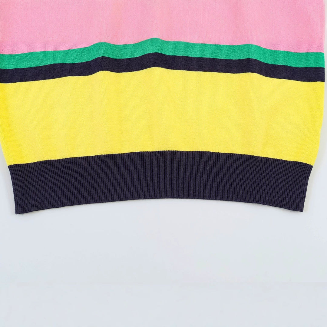 Damen Kurzarm Polo-Shirt mit buntem Streifenmuster EB