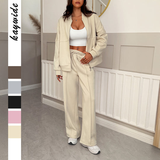 Damen nan Oversize-Sweatset mit Reißverschluss-Bomberjacke und Highwaist-Palazzohose EB