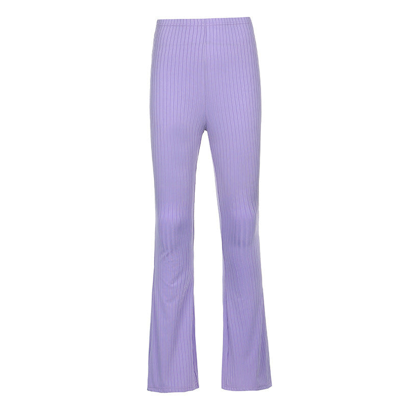 Damen figurbetonte Schlaghose mit extravaganten Rippdetails und hohem Bund EB