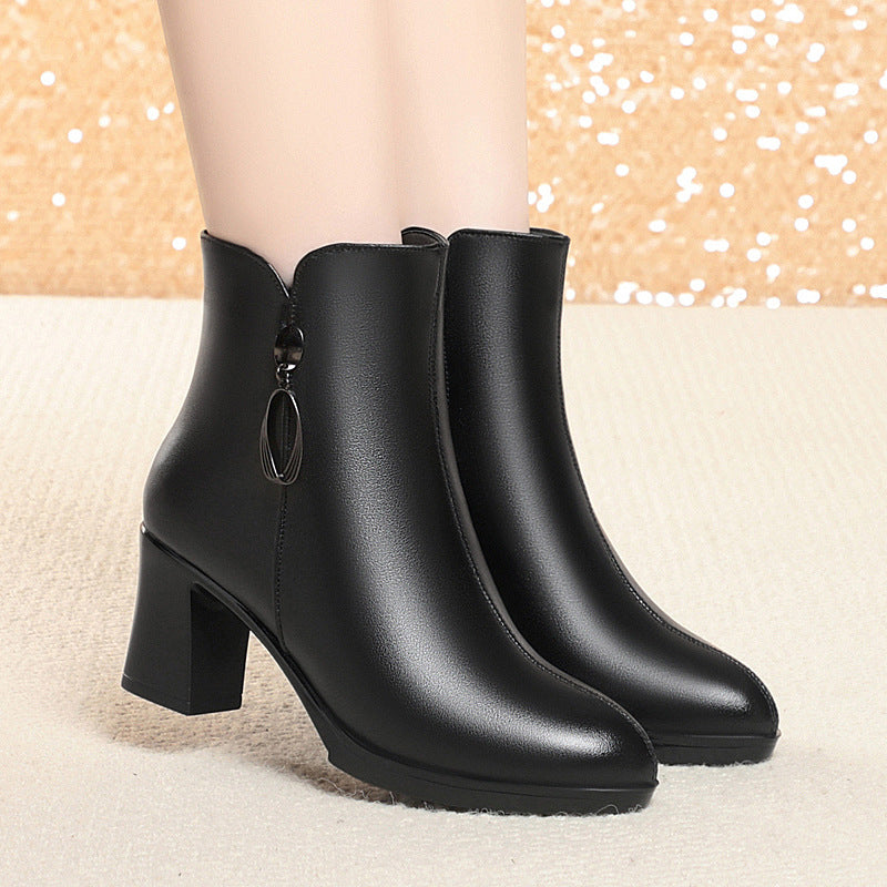 Damen Elegante Stiefeletten mit modischem Reißverschluss und blockiertem Absatz EB