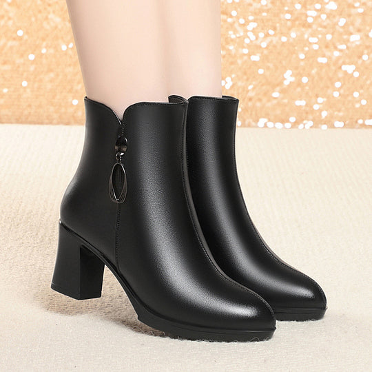 Damen Elegante Stiefeletten mit modischem Reißverschluss und blockiertem Absatz EB