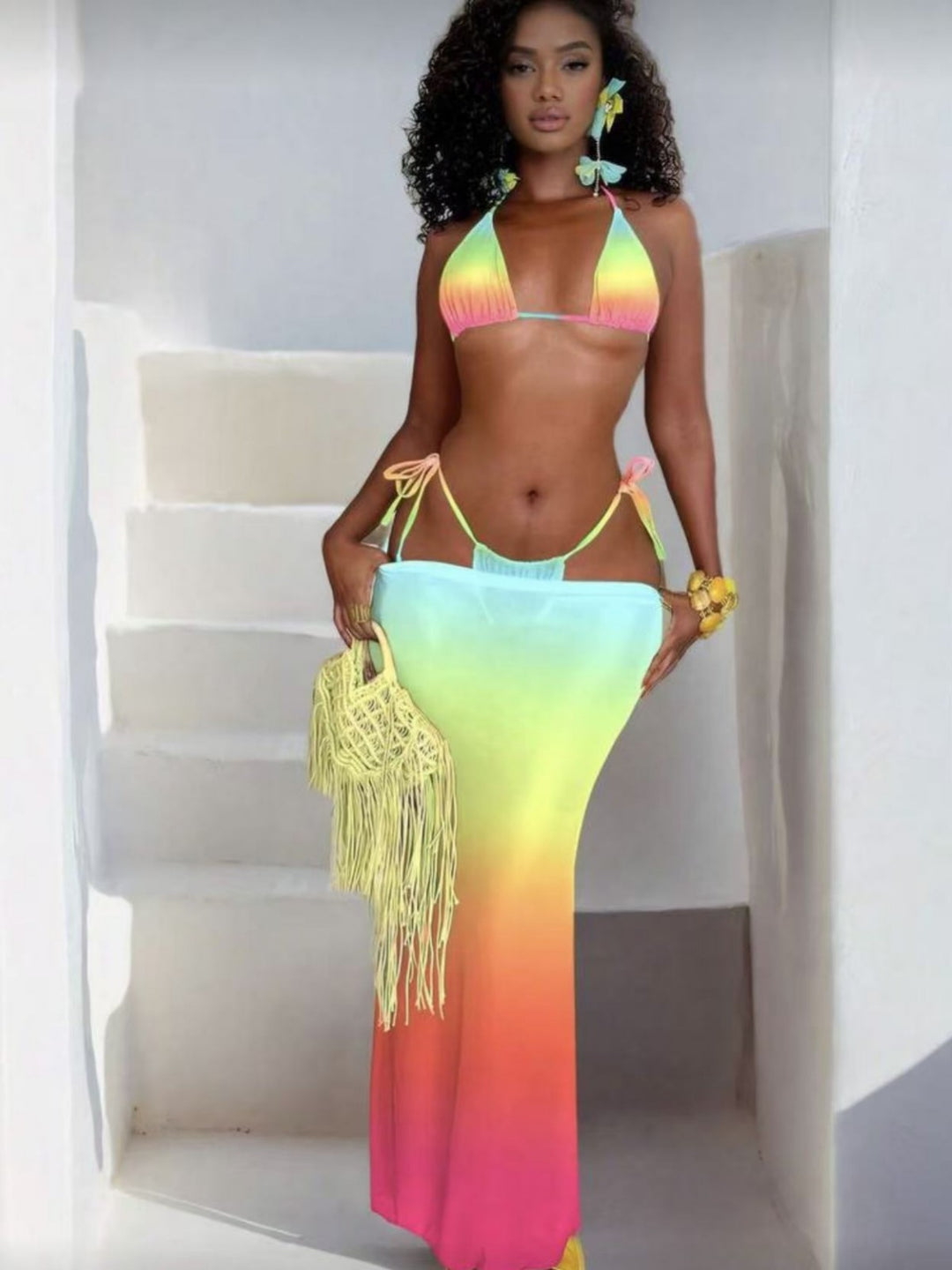 Damen Bikiniset mit modischen Schnürdetails und luftiger Maxikleid-Überwurf EB