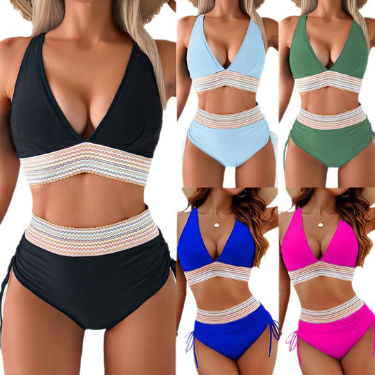 Damen Bikini-Set mit doppeltem Oberteil und verstellbaren Ruffy-Bindungen EB