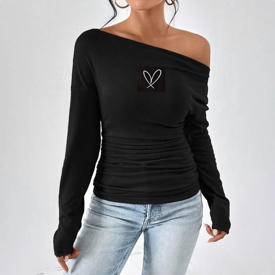 Damen Off-Shoulder Langarmshirt mit Raffung EB
