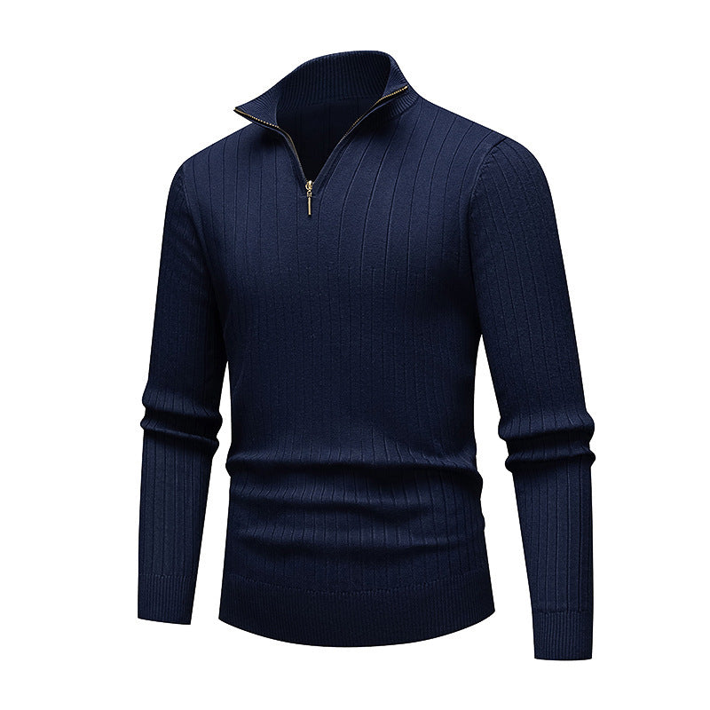 Herren hochwertiger Strickpullover mit modernem Stehkragen und Reißverschluss EB