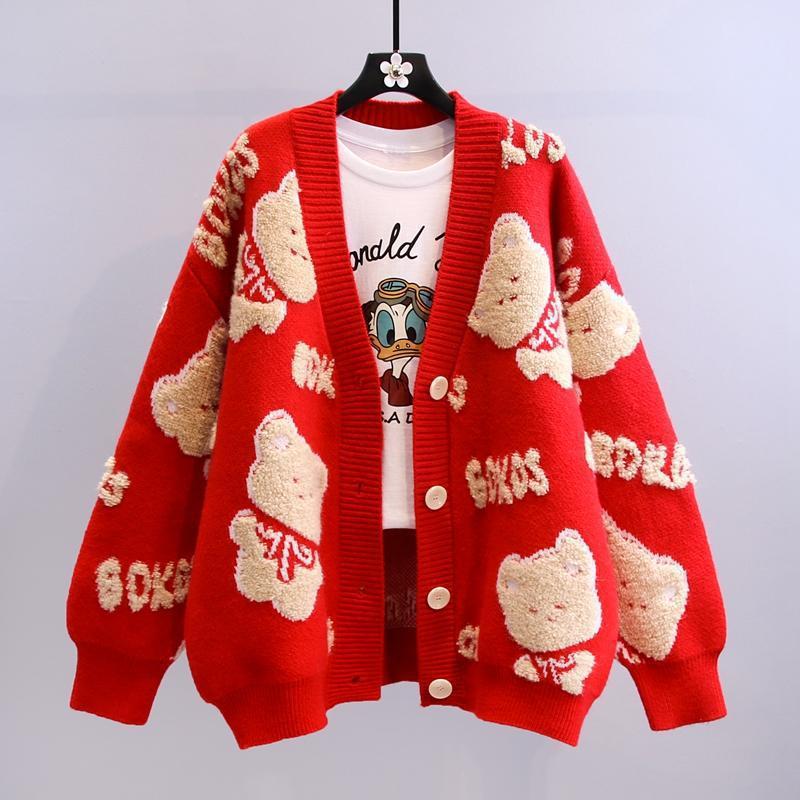 Damen Kuscheliger Cardigan mit Bärenmotiv EB