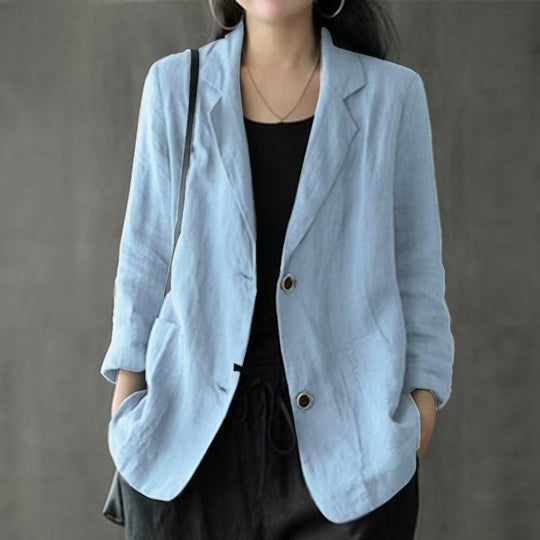 Damen Leinenblazer im lässigen Stil mit lockerer Passform und aufgesetzten Taschen EB