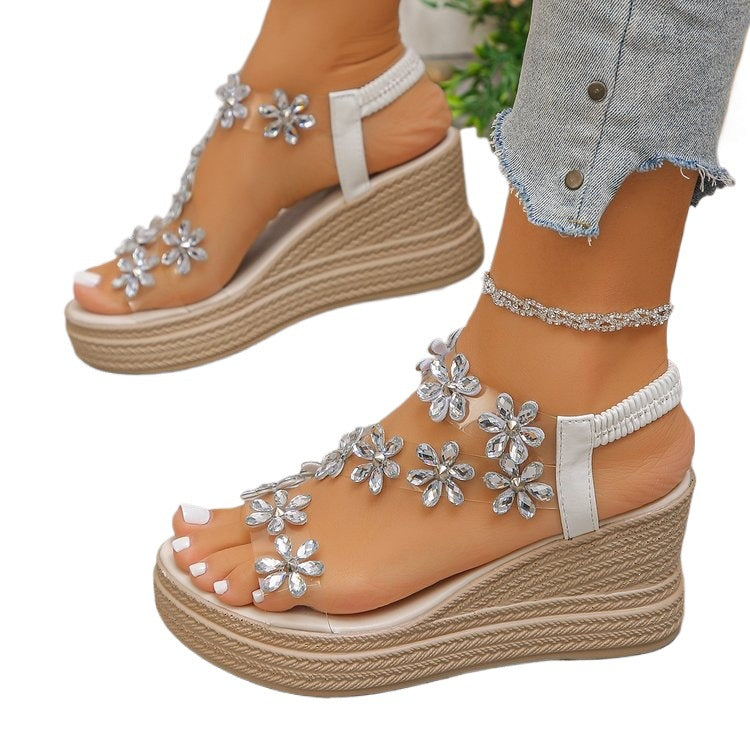 Damen Wedge-Sandalen mit floralem Dekor EB